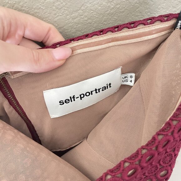 Self Portrait Sculpted Strapless Dress in Burgundy Maroon - Size 4 / S - Picture 5 of 5